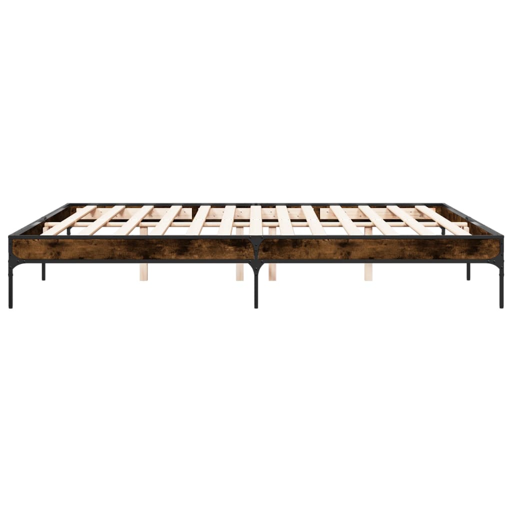 Bedframe bewerkt hout metaal gerookt eikenkleurig 180x200 cm