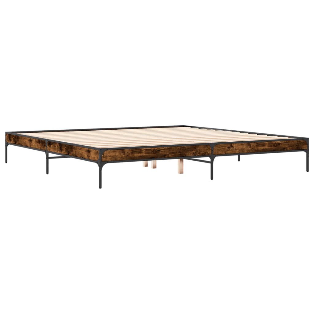 Bedframe bewerkt hout metaal gerookt eikenkleurig 180x200 cm