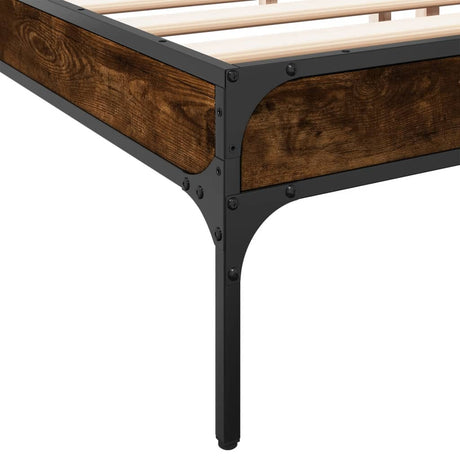 Bedframe bewerkt hout metaal gerookt eikenkleurig 180x200 cm