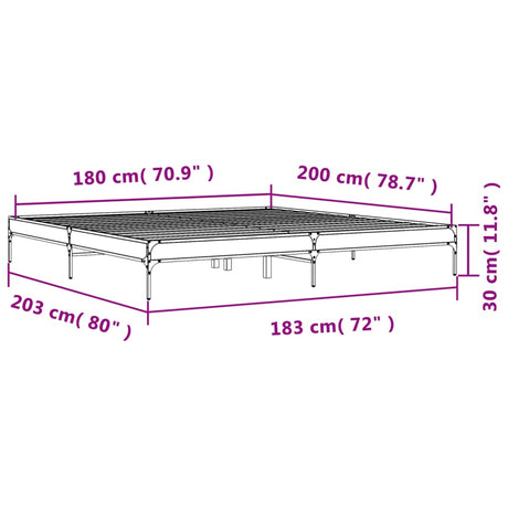 Bedframe bewerkt hout metaal gerookt eikenkleurig 180x200 cm