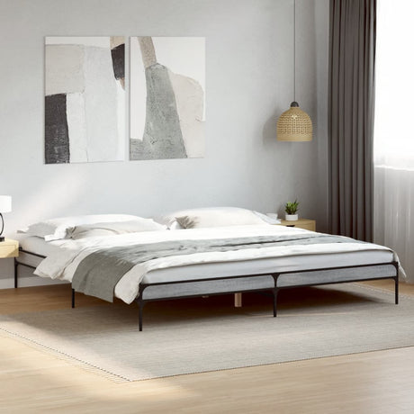 Bedframe bewerkt hout metaal grijs sonoma eiken 180x200 cm
