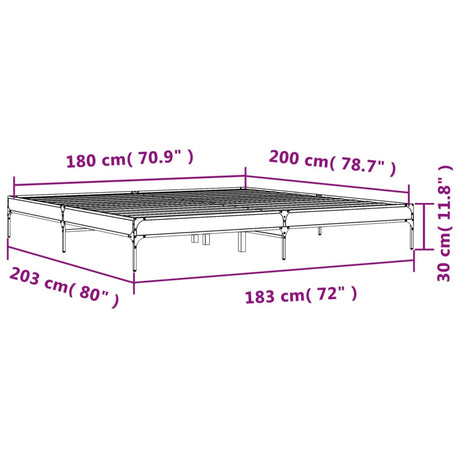 Bedframe bewerkt hout metaal grijs sonoma eiken 180x200 cm