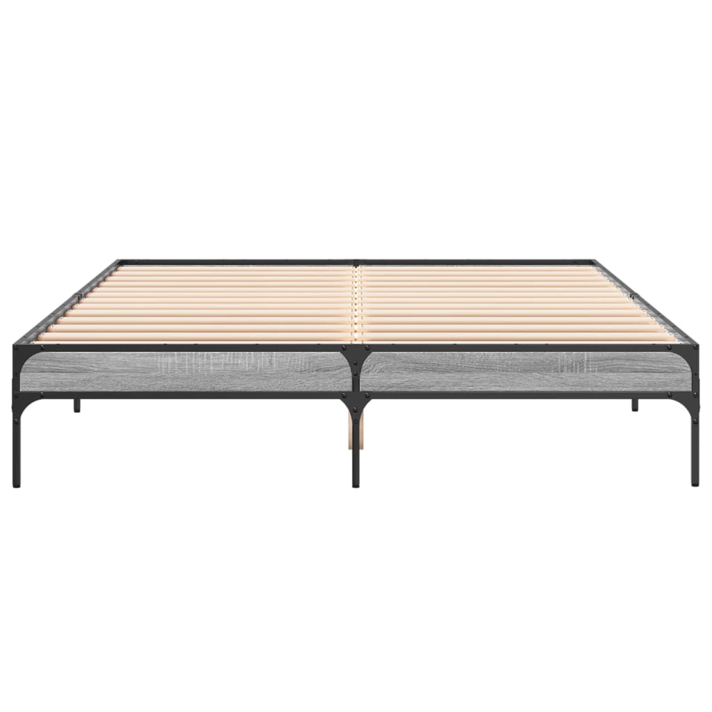 Bedframe bewerkt hout metaal grijs sonoma eiken 160x200 cm