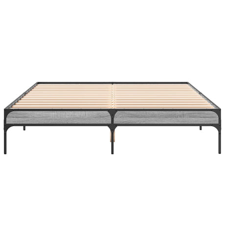 Bedframe bewerkt hout metaal grijs sonoma eiken 160x200 cm