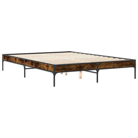 Bedframe bewerkt hout metaal gerookt eikenkleurig 150x200 cm
