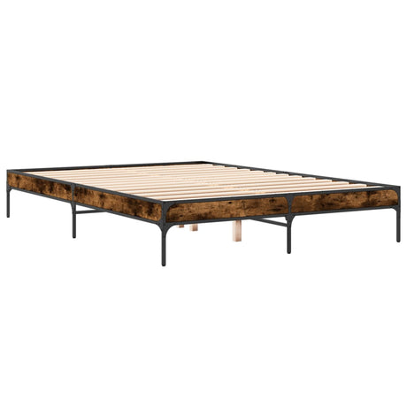 Bedframe bewerkt hout metaal gerookt eikenkleurig 150x200 cm