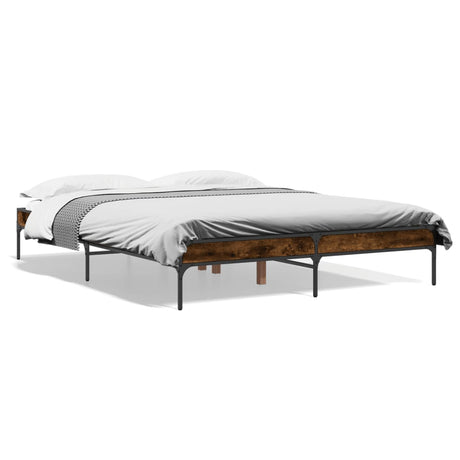 Bedframe bewerkt hout metaal gerookt eikenkleurig 150x200 cm