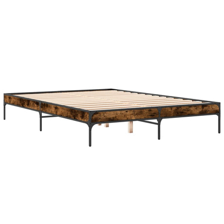 Bedframe bewerkt hout metaal gerookt eikenkleurig 140x200 cm