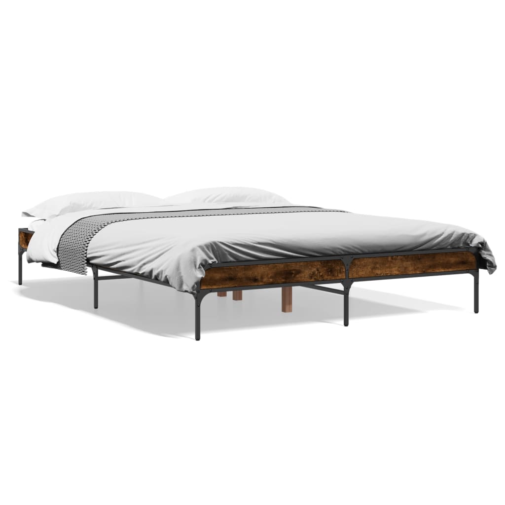 Bedframe bewerkt hout metaal gerookt eikenkleurig 140x200 cm
