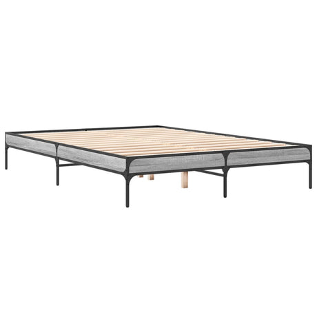 Bedframe bewerkt hout metaal grijs sonoma eiken 140x200 cm