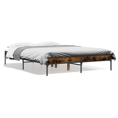 Bedframe bewerkt hout metaal gerookt eikenkleurig 120x200 cm