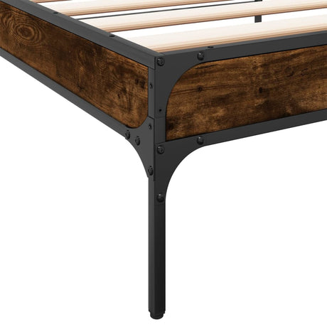 Bedframe bewerkt hout en metaal gerookt eikenkleurig 100x200 cm