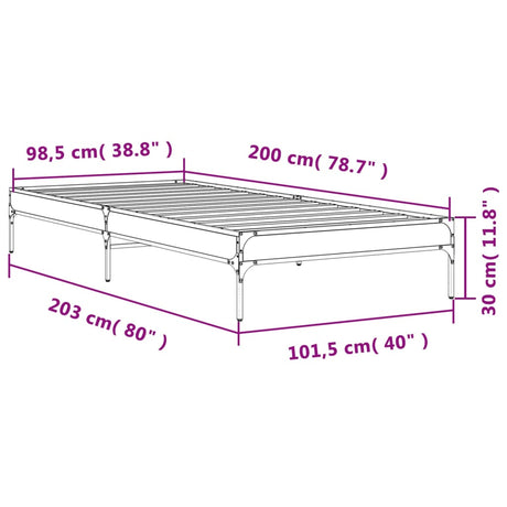 Bedframe bewerkt hout en metaal gerookt eikenkleurig 100x200 cm