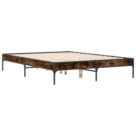 Bedframe bewerkt hout metaal gerookt eikenkleurig 140x190 cm