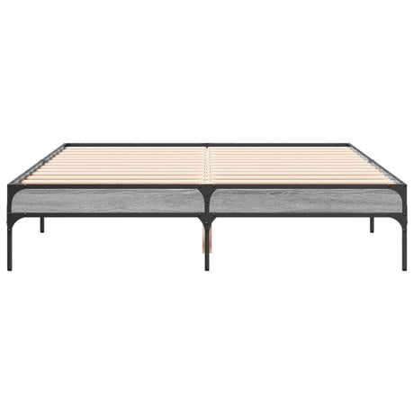 Bedframe bewerkt hout metaal grijs sonoma eiken 140x190 cm