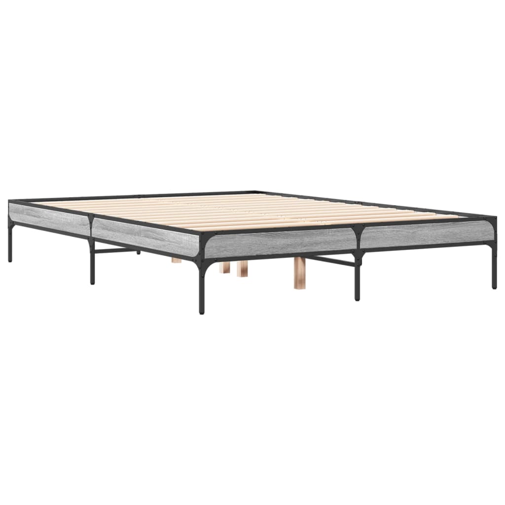 Bedframe bewerkt hout metaal grijs sonoma eiken 140x190 cm