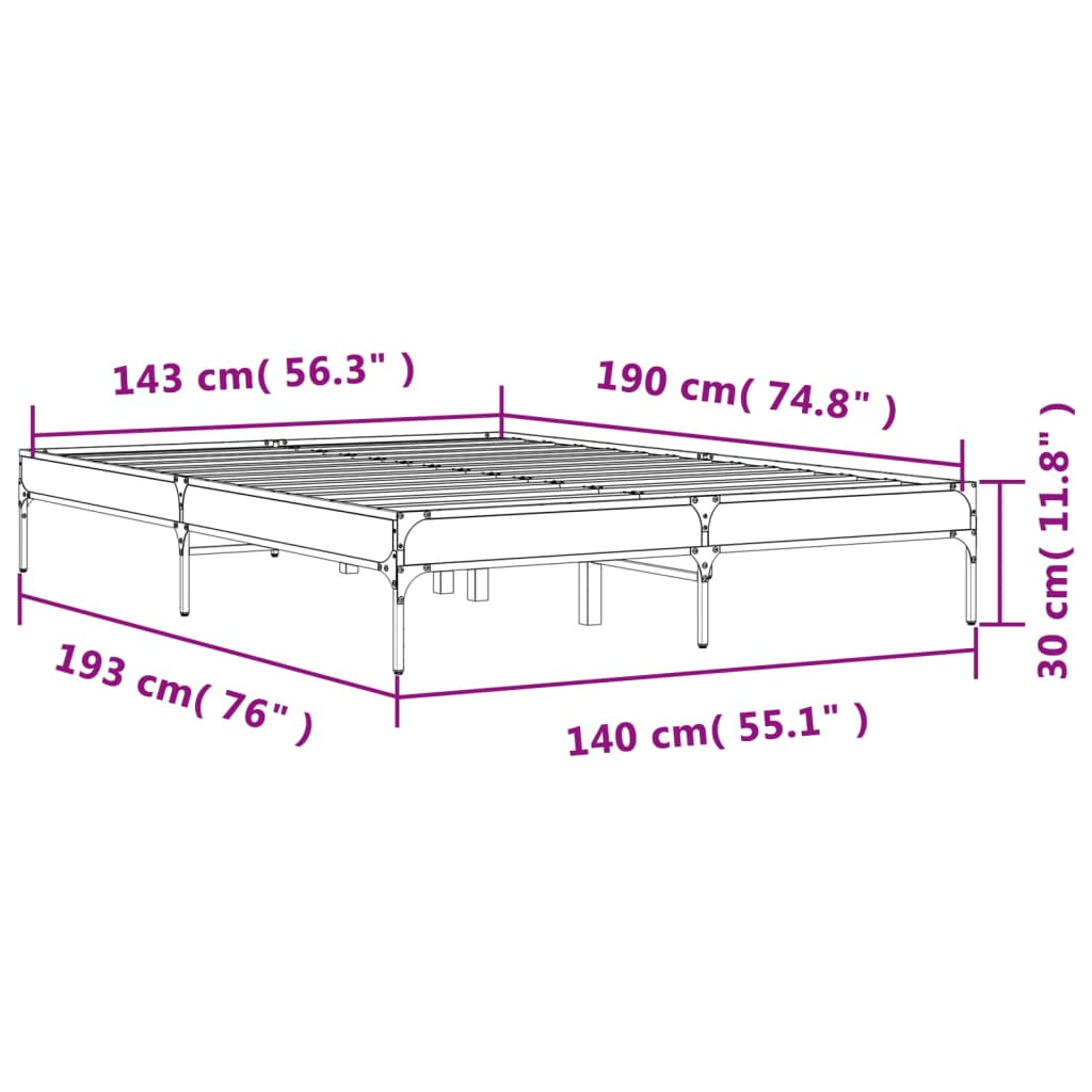 Bedframe bewerkt hout metaal grijs sonoma eiken 140x190 cm