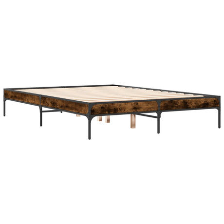 Bedframe bewerkt hout metaal gerookt eikenkleurig 135x190 cm