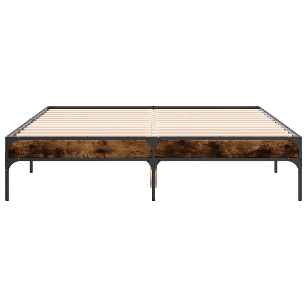 Bedframe bewerkt hout metaal gerookt eikenkleurig 135x190 cm