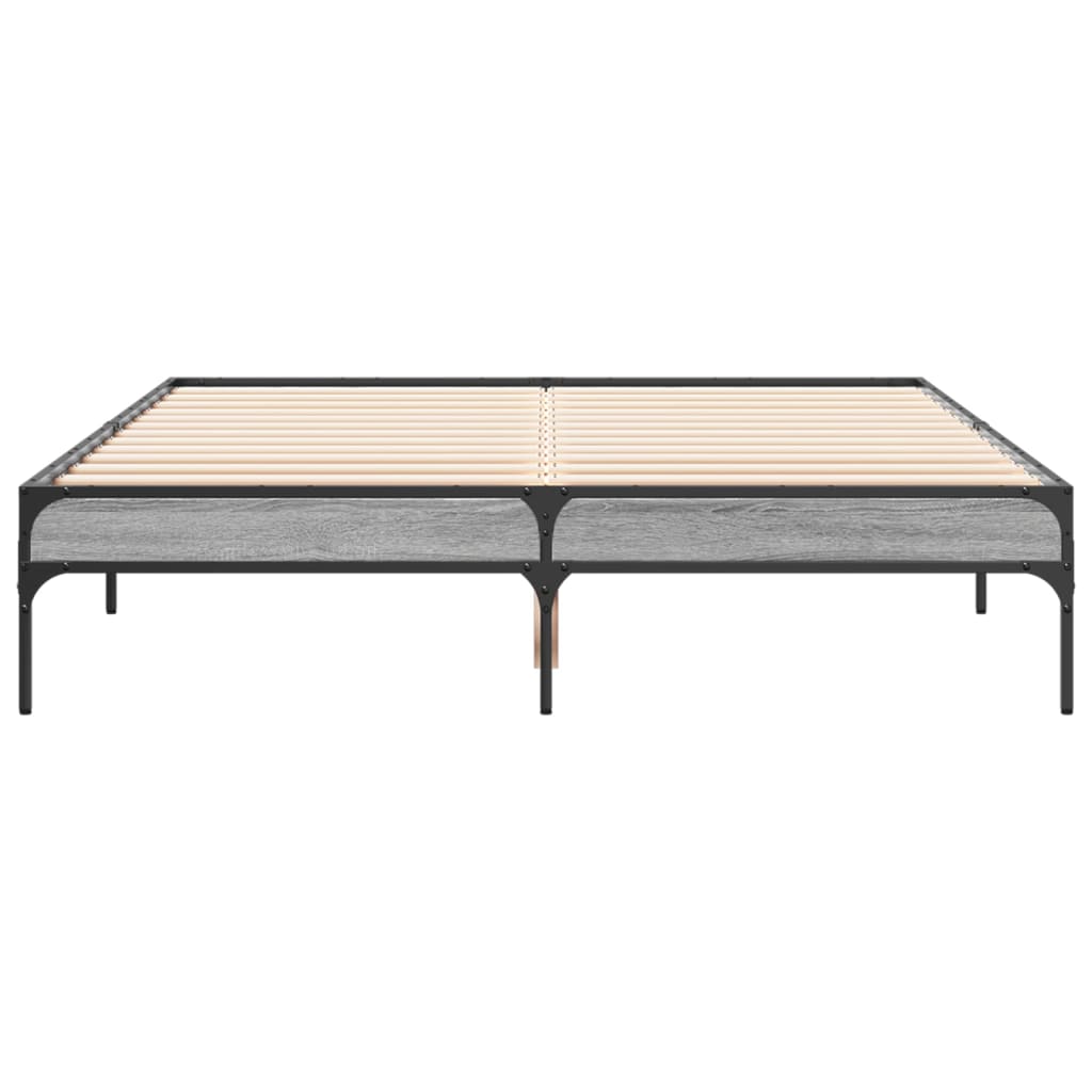 Bedframe bewerkt hout metaal grijs sonoma eiken 135x190 cm