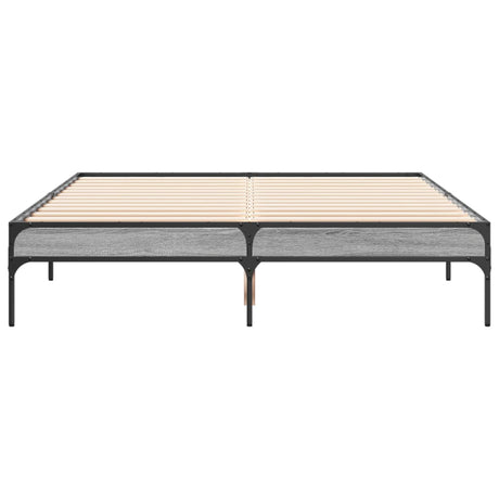 Bedframe bewerkt hout metaal grijs sonoma eiken 135x190 cm