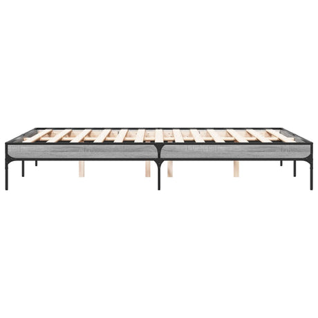 Bedframe bewerkt hout metaal grijs sonoma eiken 135x190 cm