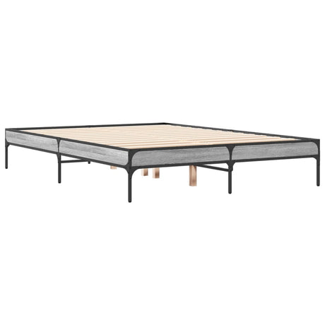 Bedframe bewerkt hout metaal grijs sonoma eiken 135x190 cm