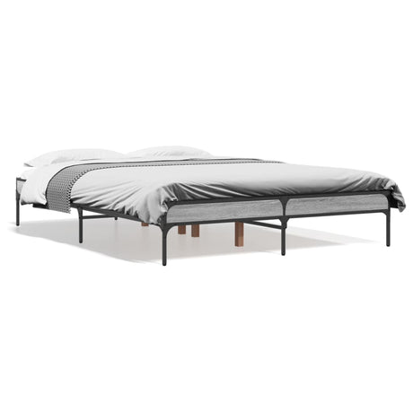 Bedframe bewerkt hout metaal grijs sonoma eiken 135x190 cm
