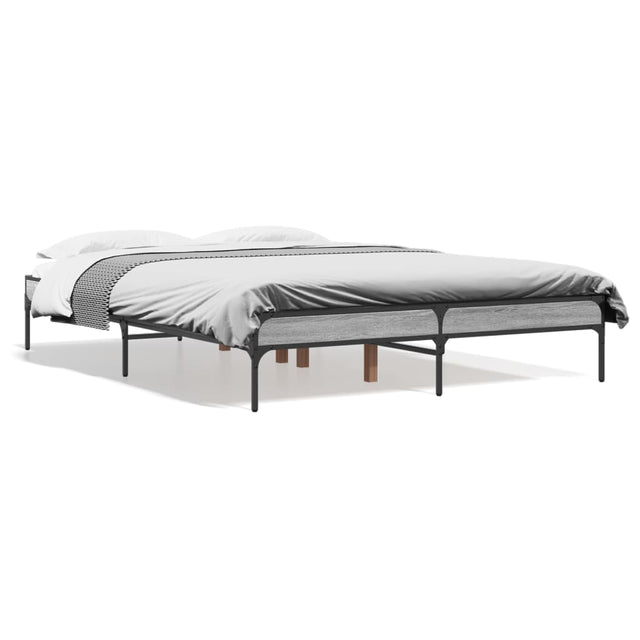 Bedframe bewerkt hout metaal grijs sonoma eiken 135x190 cm
