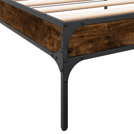 Bedframe bewerkt hout en metaal gerookt eikenkleurig 90x190 cm
