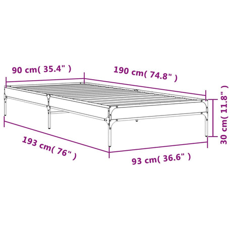 Bedframe bewerkt hout en metaal grijs sonoma eiken 90x190 cm