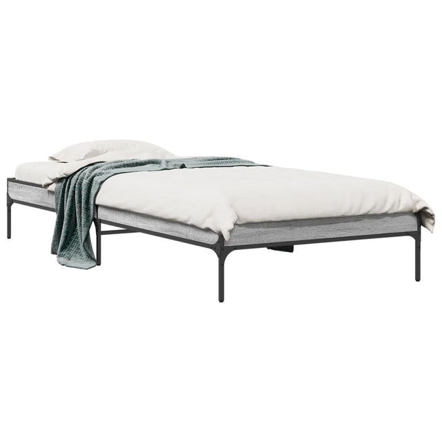 Bedframe bewerkt hout en metaal grijs sonoma eiken 90x190 cm