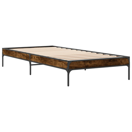 Bedframe bewerkt hout en metaal gerookt eikenkleurig 75x190 cm