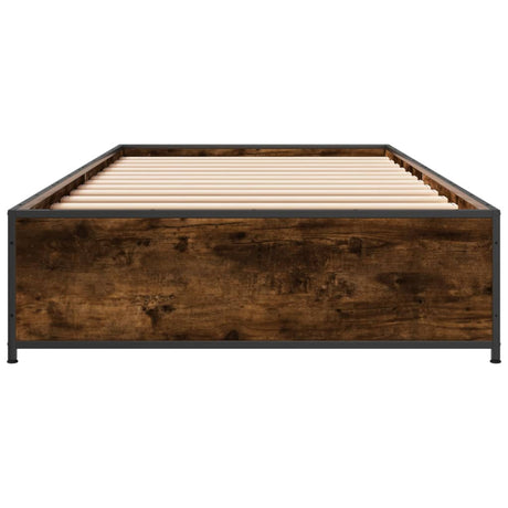 Bedframe bewerkt hout en metaal gerookt eikenkleurig 100x200 cm