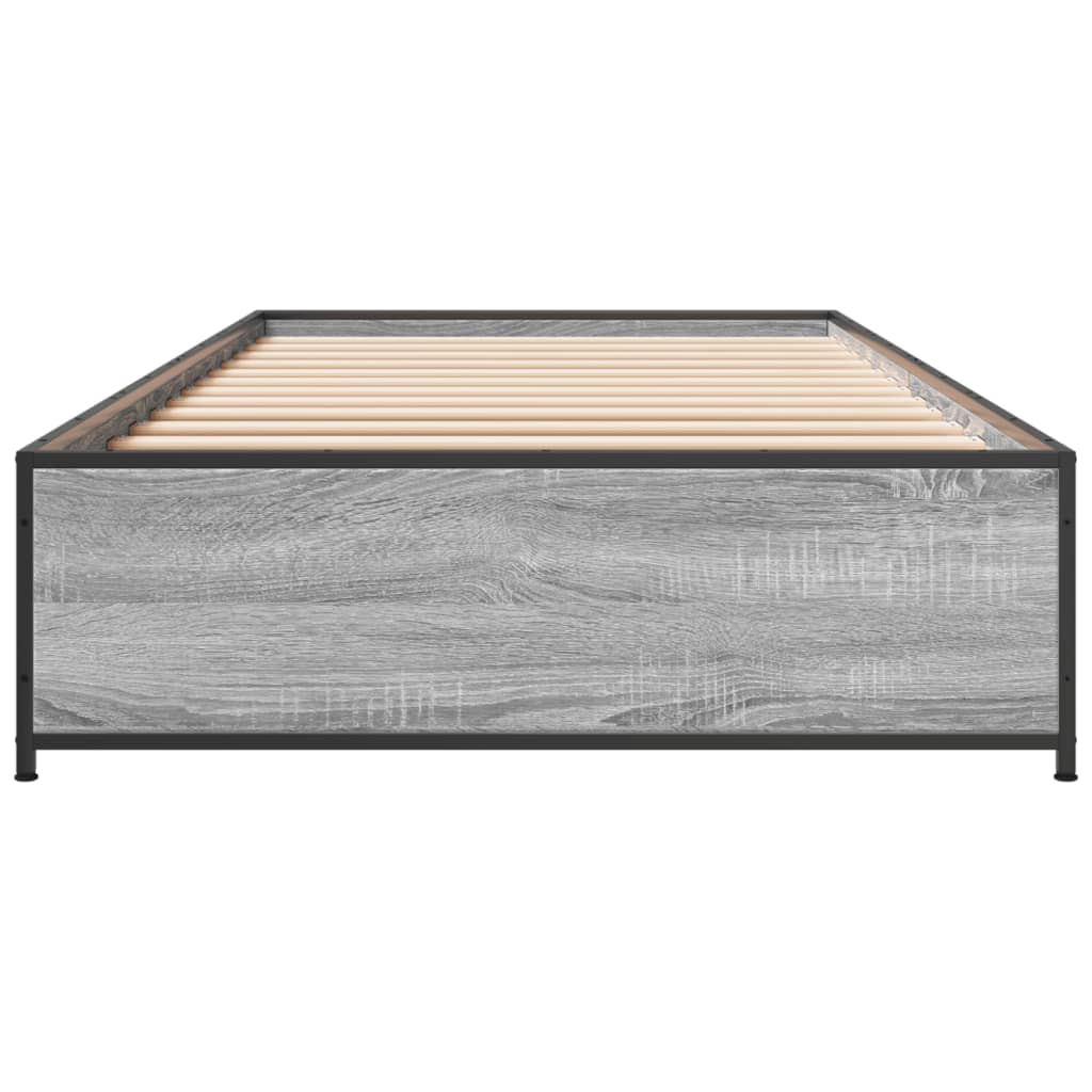 Bedframe bewerkt hout en metaal grijs sonoma eiken 100x200 cm