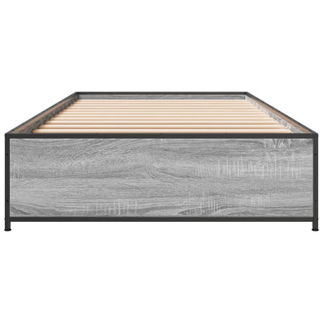 Bedframe bewerkt hout en metaal grijs sonoma eiken 100x200 cm