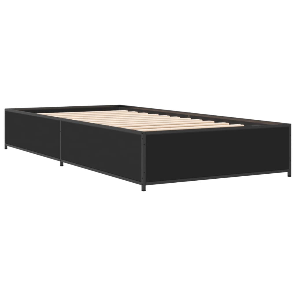 Bedframe bewerkt hout en metaal zwart 90x200 cm