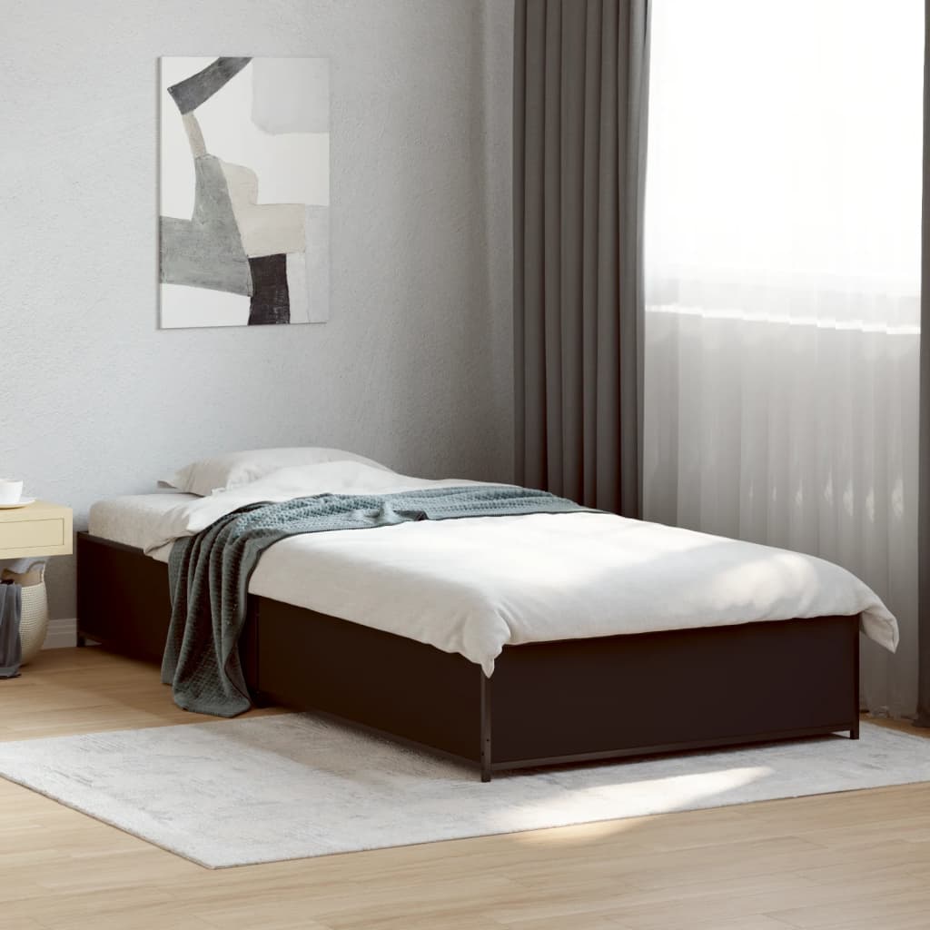 Bedframe bewerkt hout en metaal zwart 90x200 cm