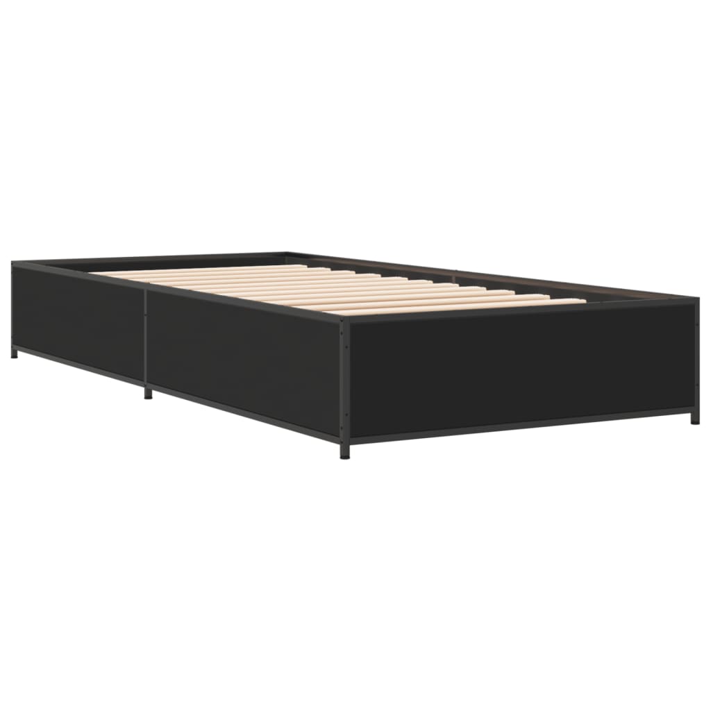 Bedframe bewerkt hout en metaal zwart 90x200 cm