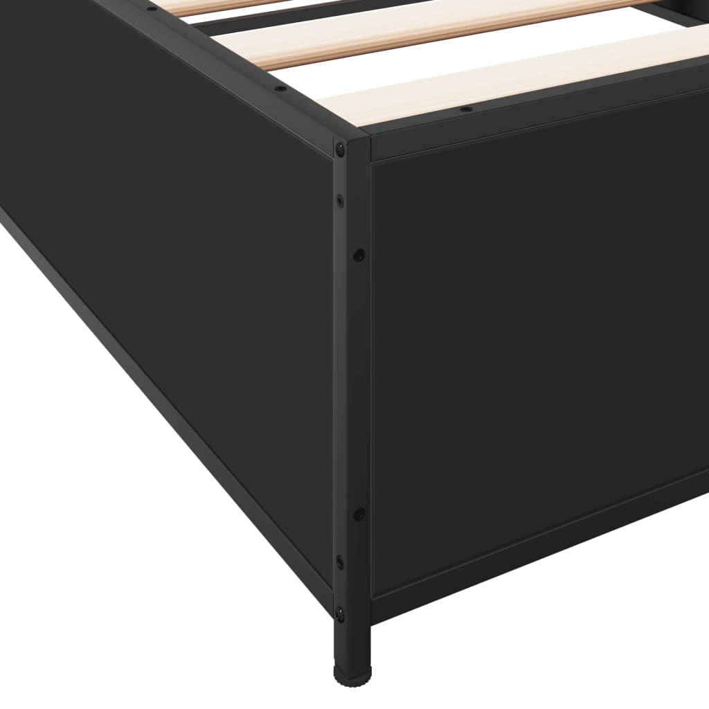 Bedframe bewerkt hout en metaal zwart 90x200 cm