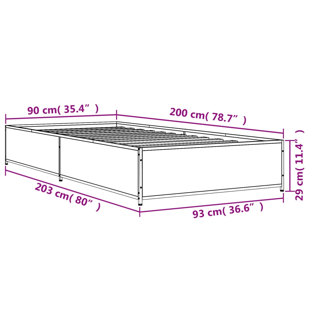 Bedframe bewerkt hout en metaal zwart 90x200 cm