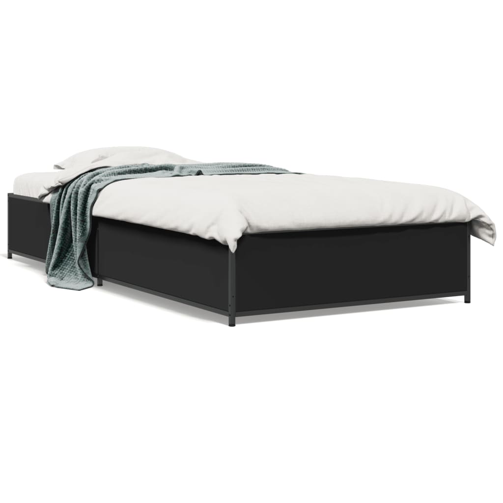 Bedframe bewerkt hout en metaal zwart 90x200 cm