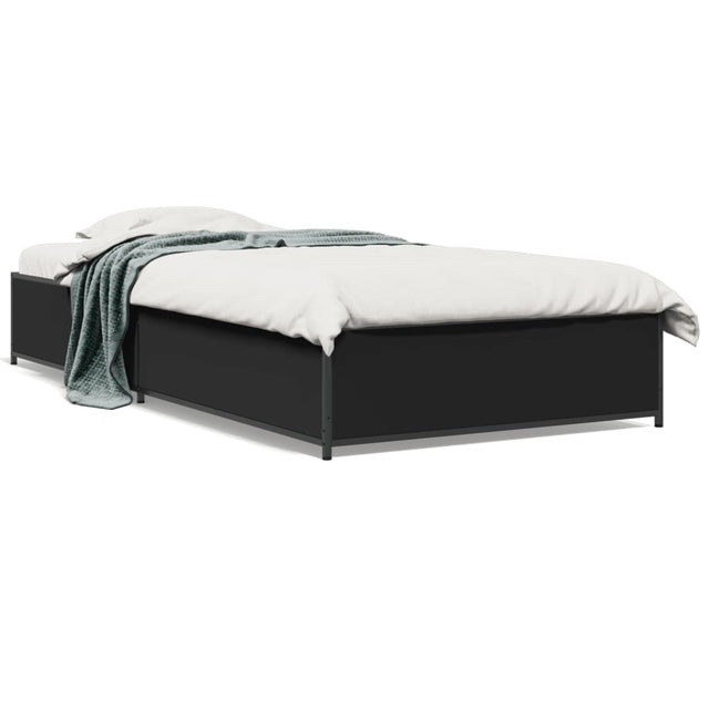 Bedframe bewerkt hout en metaal zwart 90x200 cm