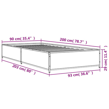 Bedframe bewerkt hout en metaal grijs sonoma eiken 90x200 cm