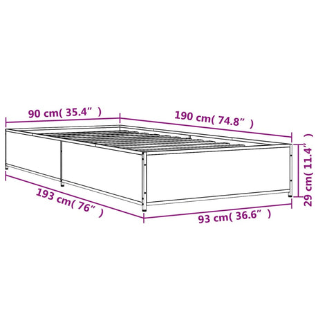 Bedframe bewerkt hout en metaal grijs sonoma eiken 90x190 cm