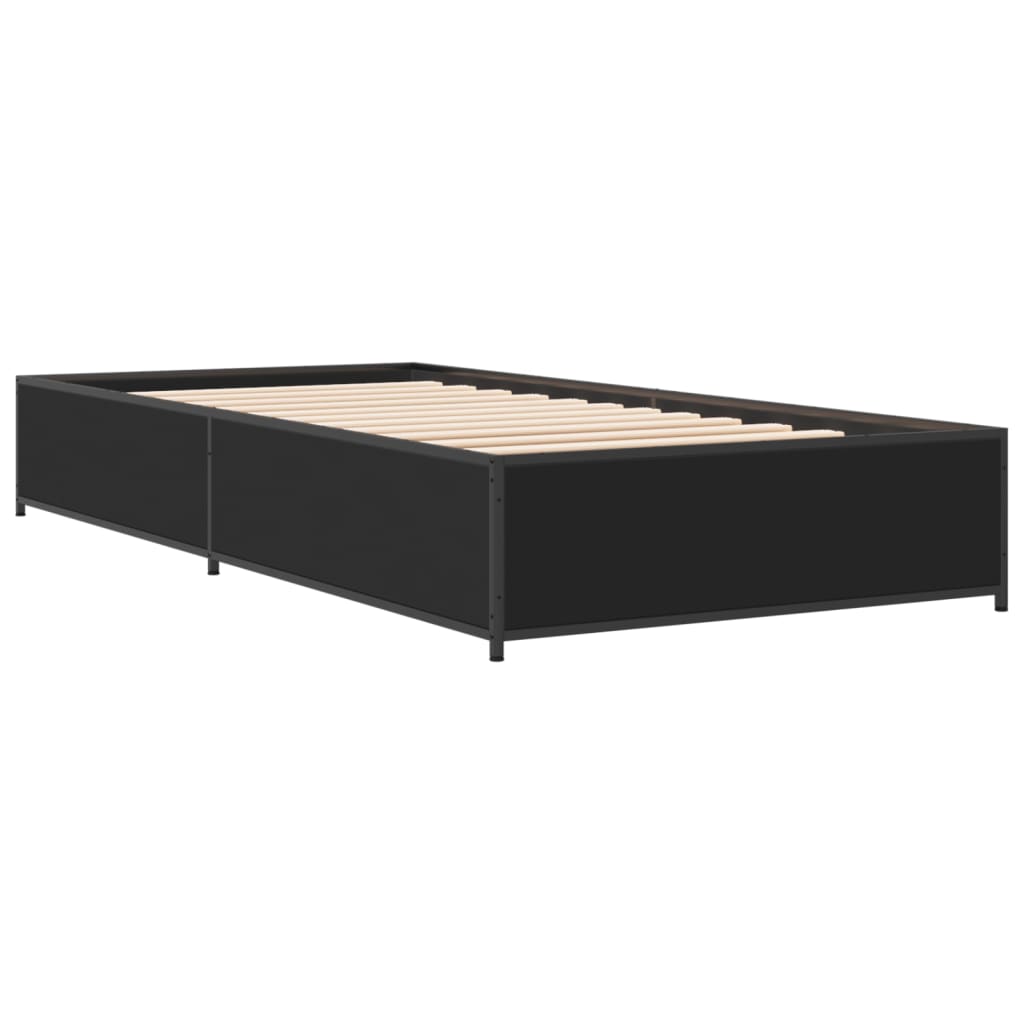 Bedframe bewerkt hout en metaal zwart 75x190 cm