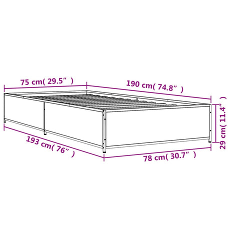 Bedframe bewerkt hout en metaal grijs sonoma eiken 75x190 cm