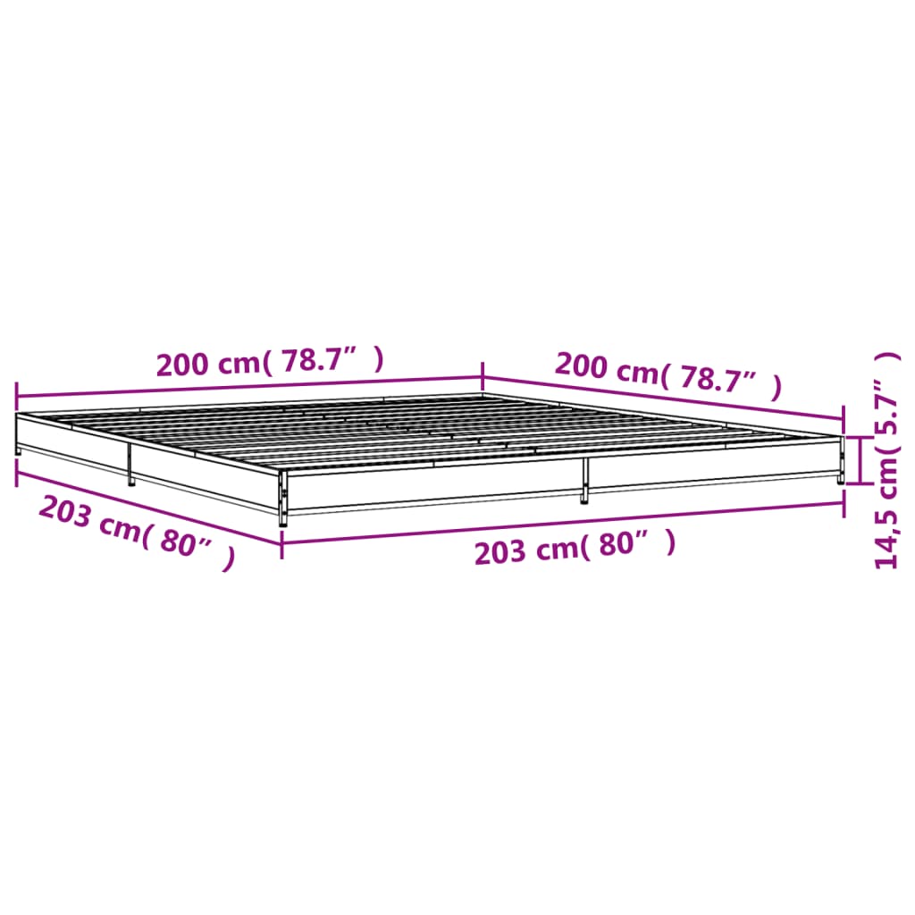 Bedframe bewerkt hout metaal zwart 200x200 cm
