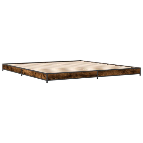 Bedframe bewerkt hout metaal gerookt eikenkleurig 200x200 cm