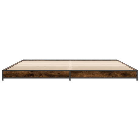 Bedframe bewerkt hout metaal gerookt eikenkleurig 200x200 cm